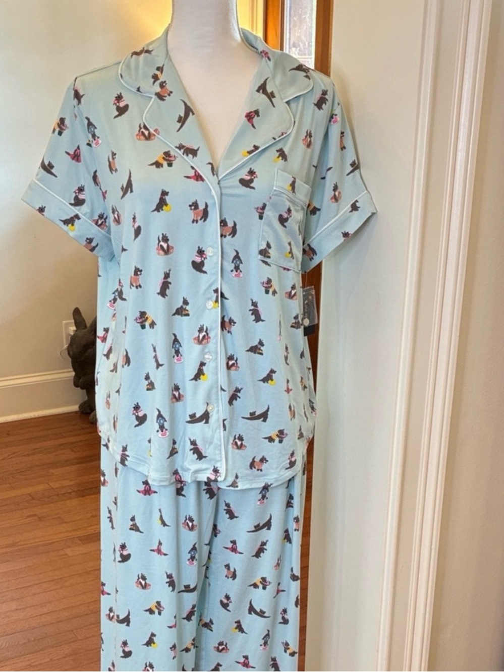 kate spade Light Blue Cat Print Short-Sleeve Pajama Set